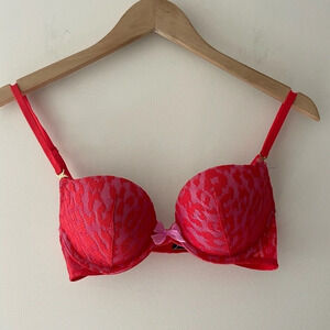 Victoria's Secret Red Very Sexy Padded Demi Leopard Print Bra 34B